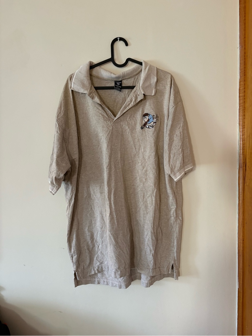 Vintage Warner Bros. Beige Polo Golf Shirt with Tasmanian devil XL